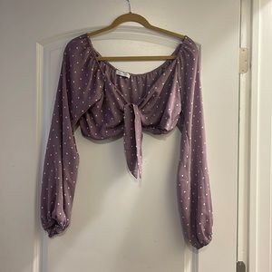 Emory Park medium purple with white dots crop long sleeve top